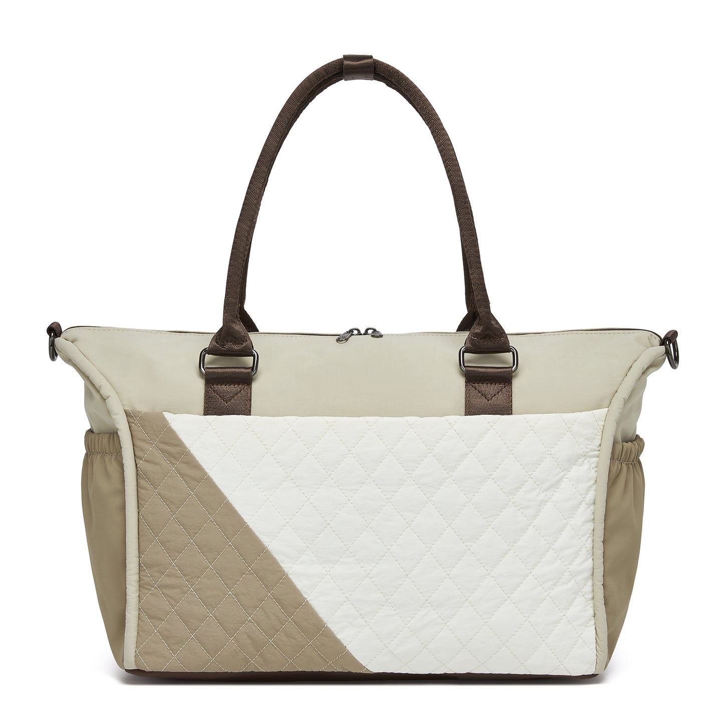 Miss Lulu Stylish Quilted Color-Blocked Cabin Travel Bag with Dry-wet separation compartment & Trolley Sleeve (TVM2520) - Khaki & Beige
