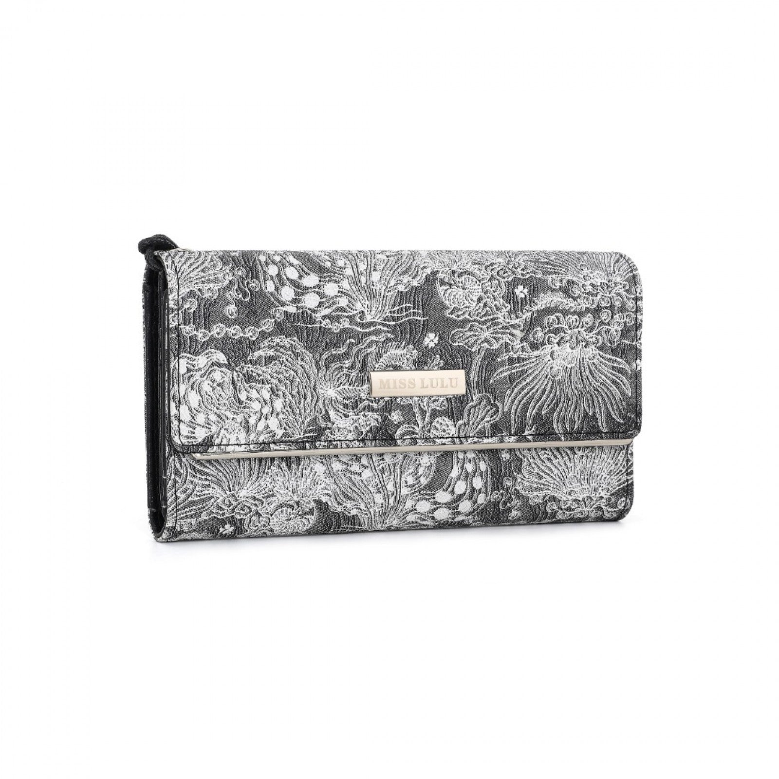 Miss Lulu Elegant Women's Long Purse with Detachable Wrist Strap And Multi-Card Organizer (WTM2448) - Black
