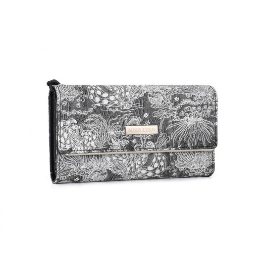 Miss Lulu Elegant Women's Long Purse with Detachable Wrist Strap And Multi-Card Organizer (WTM2448) - Black