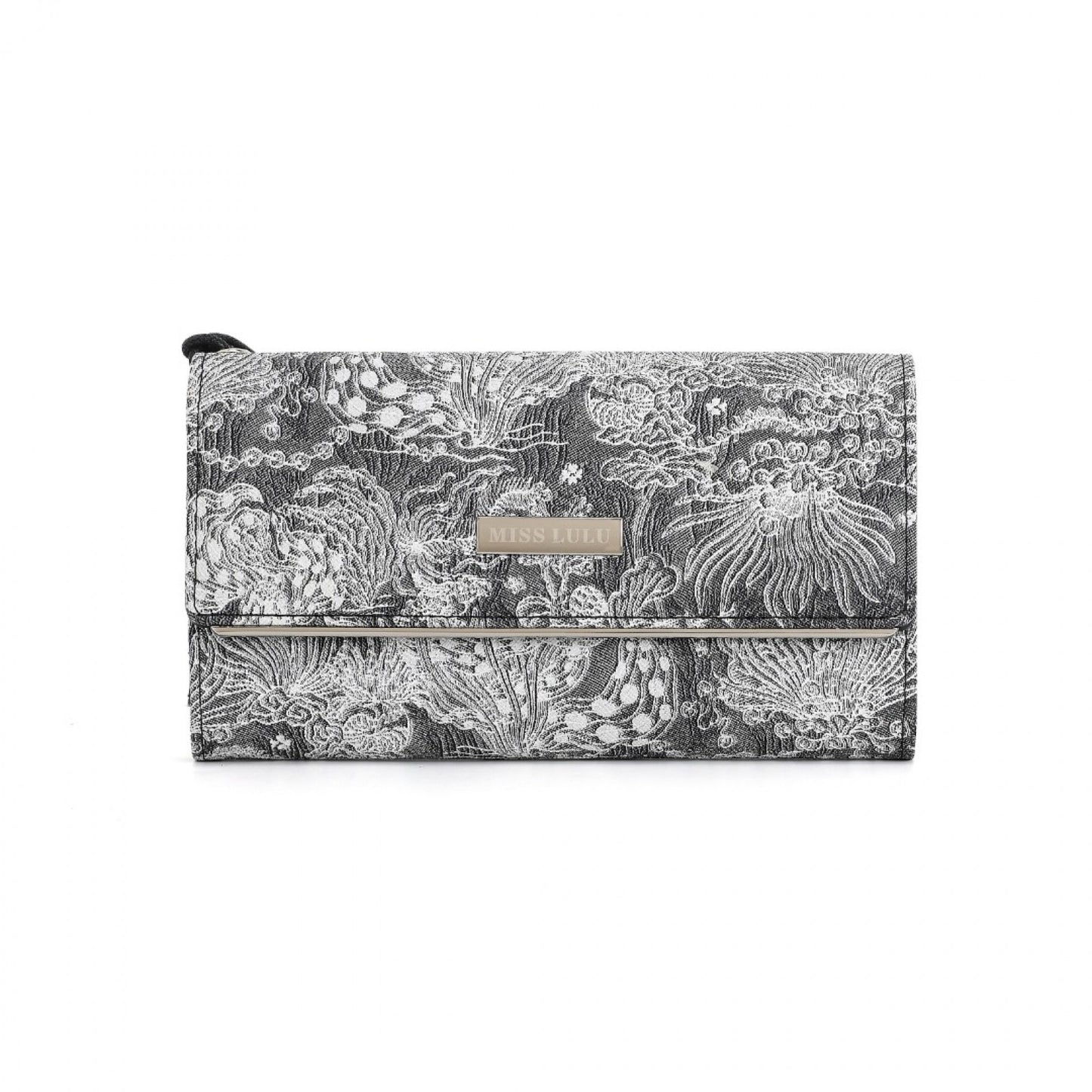 Miss Lulu Elegant Women's Long Purse with Detachable Wrist Strap And Multi-Card Organizer (WTM2448) - Black