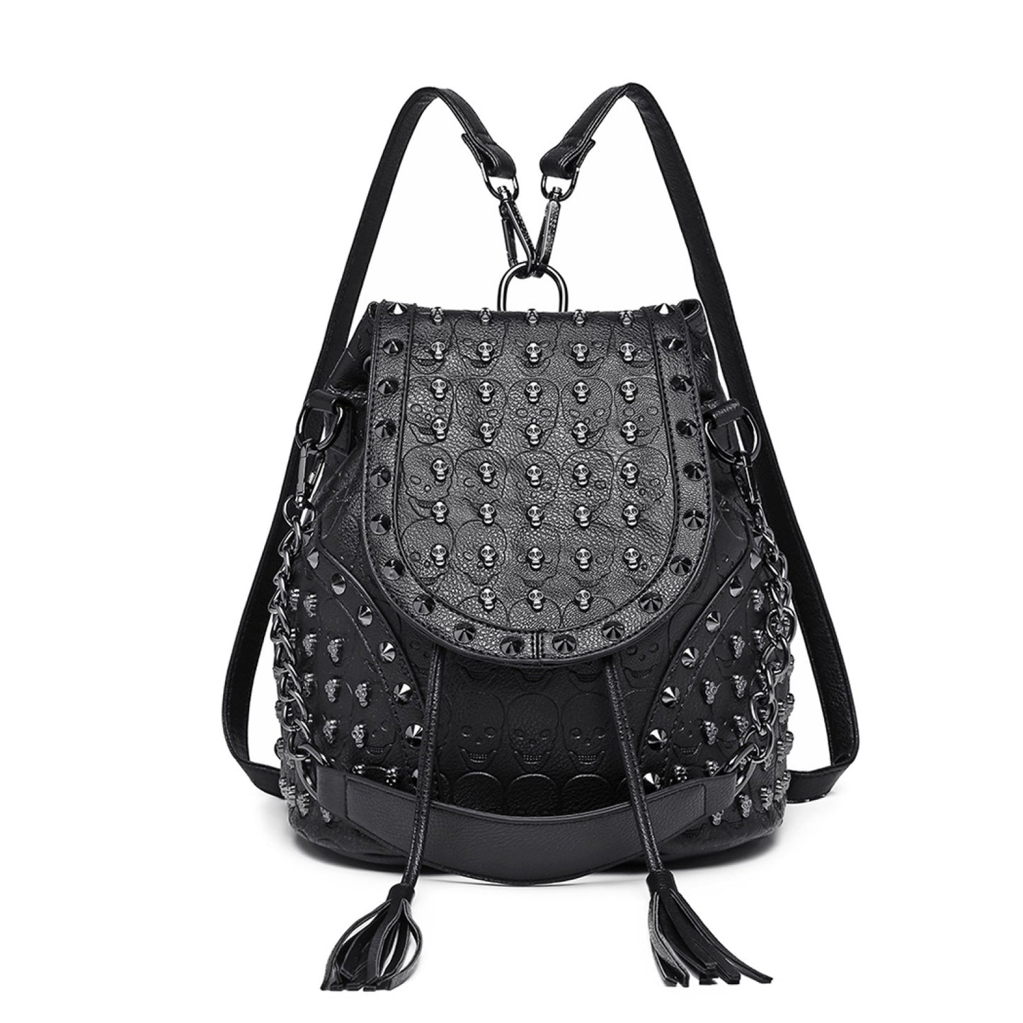 Miss Lulu Skull Studded Backpack Shoulder Bag (L1414) - Black