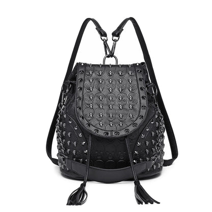 Miss Lulu Skull Studded Backpack Shoulder Bag (L1414) - Black