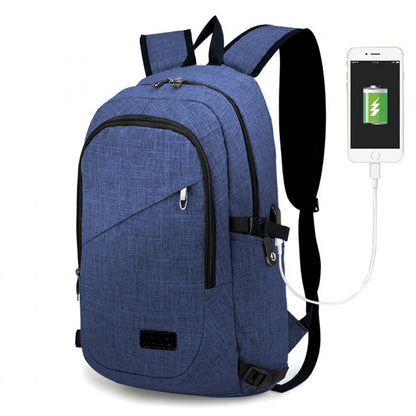 Kono Business Laptop Backpack with USB Charging Port (E6715) - Navy Blue